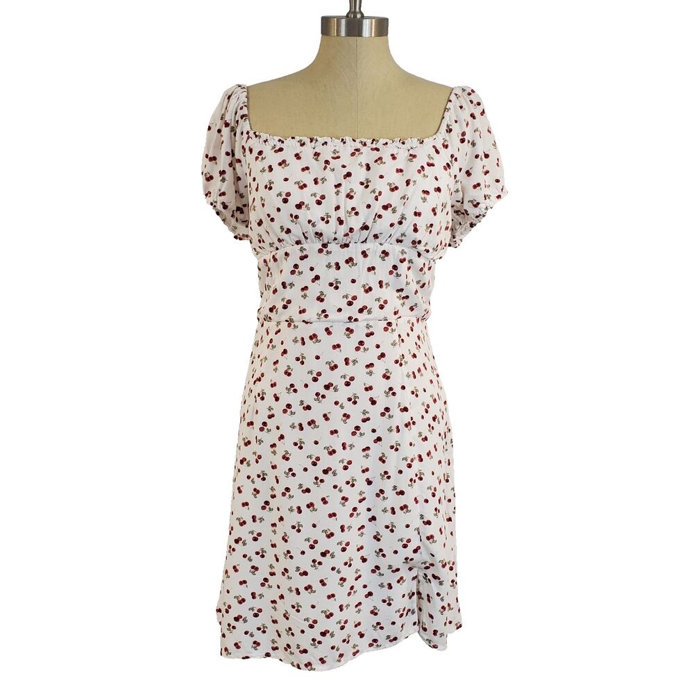 Aeropostale Smocked Puff Sleeve Babydoll Mini Dress XL Cherry Coquette Milkmaid